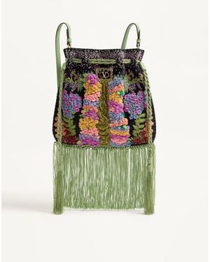 Valentino Garavani Nellcôte Alice Embroidered Bag With Fringes - Green