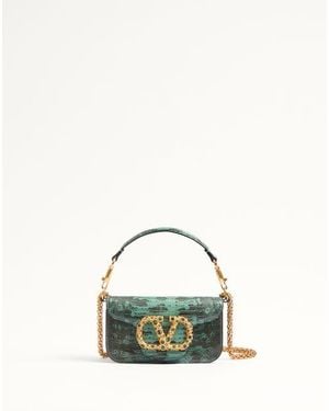 Valentino Garavani Locò Small Shoulder Bag In Tejus With Jewel Logo - Green