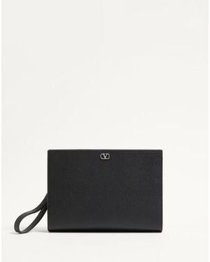 Valentino Garavani Vlogo Signature Grainy Calfskin Pouch - Black