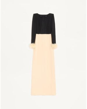 Valentino Cady Couture Long Dress With Feathers - Black