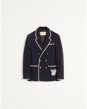 Valentino Veste Croisée En Laine Avec Écusson Vg Homme - Bleu