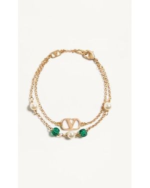 Valentino Garavani Bracelet Vlogo Signature En Métal, Perles Et Verre Moleté Femme - Métallisé