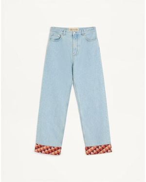 Valentino Denim Pants With Jacquard Hem - Blue