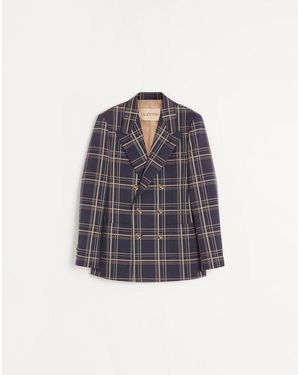 Valentino Veste Croisée En Laine Et Coton Avec Motif À Carreaux Homme - Bleu