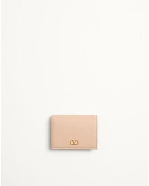 Valentino Garavani Vlogo Signature Grainy Calfskin Wallet - Natural