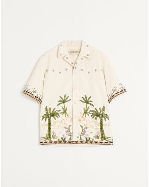 Valentino Cotton Canvas Shirt With Floral Embroidery - Natural