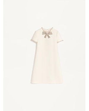 Valentino Embroidered Crepe Couture Short Dress - Natural