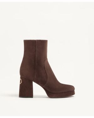 Valentino Garavani Bota Al Tobillo Fawcette De Serraje Con Tacón De 90 Mm Y Plataforma Mujer - Marrón