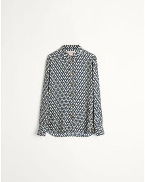 Valentino Silk Twill Shirt With Toute La V Print - Blue