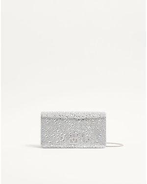 Valentino Garavani Mini Vlogo Signature Crossbody Bag With Sparkling Embroidery - White