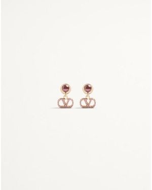 Valentino Garavani Aretes De Metal Con Perlas Y Cristales Swarovski Y El Vlogo Signature Mujer - Neutro