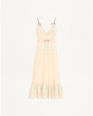 Valentino Sangallo Midi Dress With Fleur A Jours Fiori 42 - Natural