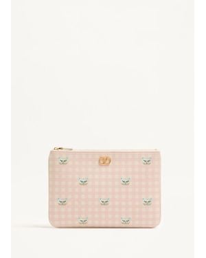 Valentino Garavani Vlogo Signature Grainy Calfskin Clutch Le Chat De La Maison - Natural