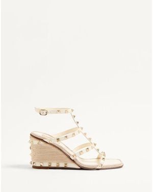 Valentino Garavani Rockstud Calfskin Wedge Sandal With Cornely Embroidery 80Mm - Natural