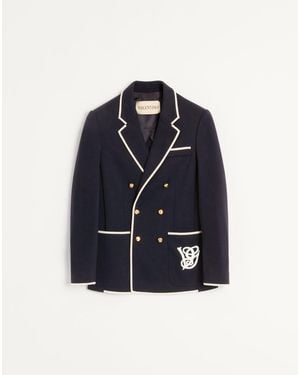 Valentino Double-Breasted Wool Jacket With Vg Patch - Blue