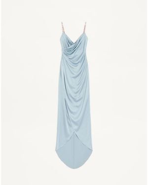 Valentino Langes Kleid Aus Besticktem Cady-Satin Frau - Blau