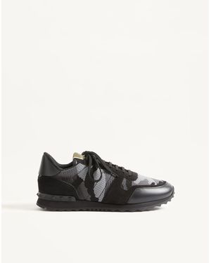 Valentino Garavani Mesh Fabric Camouflage Rockrunner Trainer - Black