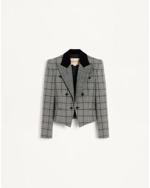Valentino Wool Jacket With Check Pattern - Gray