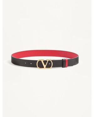 Valentino Garavani Vlogo Signature Reversible Shiny Calfskin Belt - Red