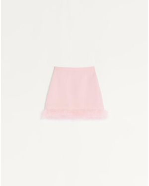 Valentino Short Crepe Couture Skirt With Feathers - Pink