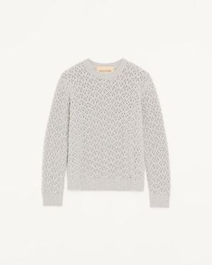 Valentino Wool And Cashmere Sweater With Metallic V Detail - White