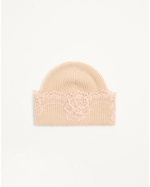 Valentino Garavani Vlogo Signature Cashmere And Lace Beanie - Natural