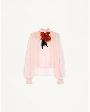 Valentino Embroidered Organza Top - Pink
