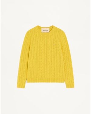 Valentino Cashmere Cable-Knit Pullover With Vlogo - Yellow