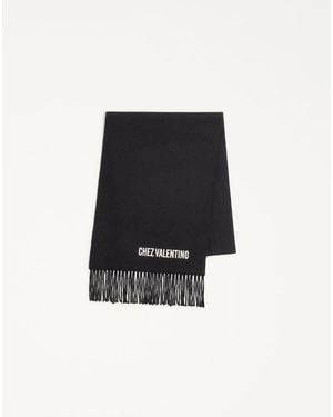 Valentino Garavani Wool Scarf With Chez Embroidery - Black