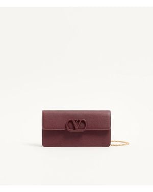 Valentino Garavani Vlogo Signature Grainy Calfskin Wallet With Chain - Purple