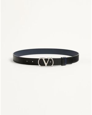 Valentino Garavani Vlogo Signature Reversible Shiny Calfskin Belt - Black