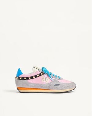 Valentino Garavani Stud Up Sneaker Aus Spaltleder Und Nylon Mit Schmetterlingsstickerei Mann - Blau