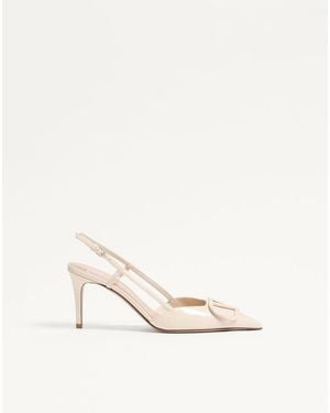 Valentino Garavani Vlogo Signature Patent Leather Slingback Pump 80Mm 34.5 - Natural