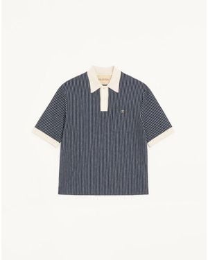 Valentino Viscose T-Shirt With Striped Vlogo Embroidery - Blue