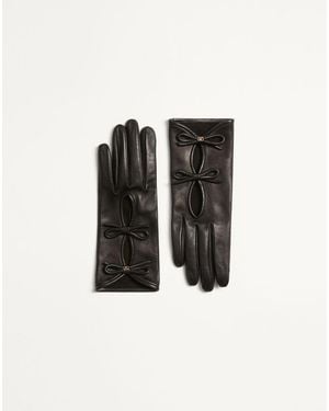 Valentino Garavani Vlogo Signature Nappa Leather Gloves With Bows - Black