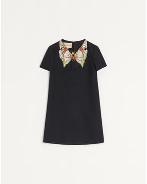 Valentino Embroidered Crepe Couture Short Dress - Blue