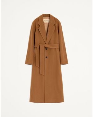 Valentino Light Wool Drap Coat With Belt - Brown