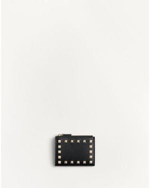 Valentino Garavani Rockstud Grainy Calfskin Cardholder With Zip - White