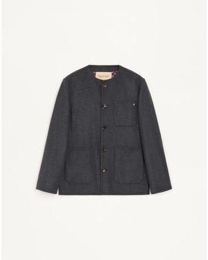 Valentino Double Wool Caban With Metallic V Detail - Blue