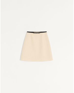 Valentino Plain Wool Tweed Short Skirt - Natural