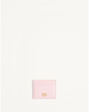 Valentino Garavani Vlogo Signature Grainy Calfskin Card Holder - Pink