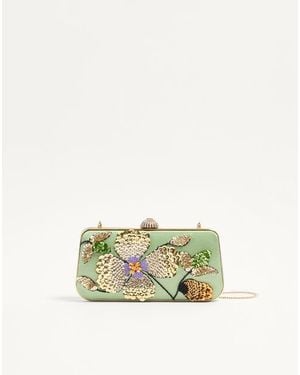 Valentino Garavani Minaudière Carry Secrets En Satin Avec Broderie Florale Femme - Vert