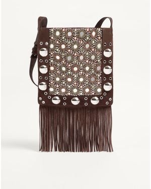 Valentino Garavani Nellcôte Embroidered Shoulder Bag With Fringes - Brown