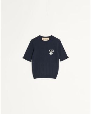 Valentino Embroidered Wool Top - Blue