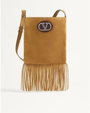 Valentino Garavani Nellcôte Suede Shoulder Bag With Fringes - Natural