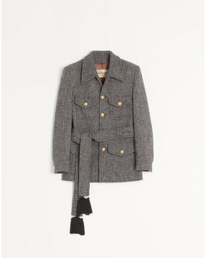 Valentino Boutonné Wool Safari Jacket With Belt - Gray