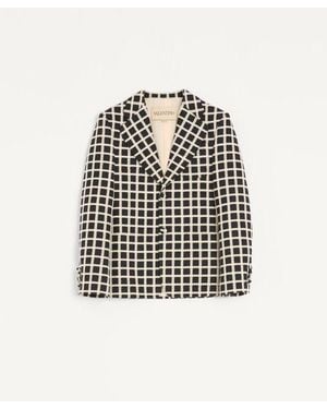 Valentino Single-Breasted Wool Blend Jacket With Check Pattern - White