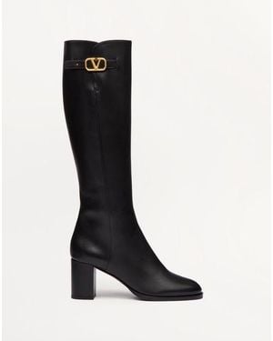 Valentino Garavani Vlogo Signature Calfskin Boot 70mm - Black