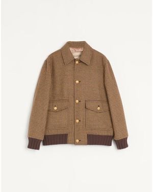Valentino Wool Bomber Jacket With Houndstooth Pattern - Brown