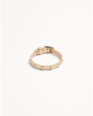Valentino Garavani Pulsera Rockstud De Cuero Laminado Mujer - Blanco